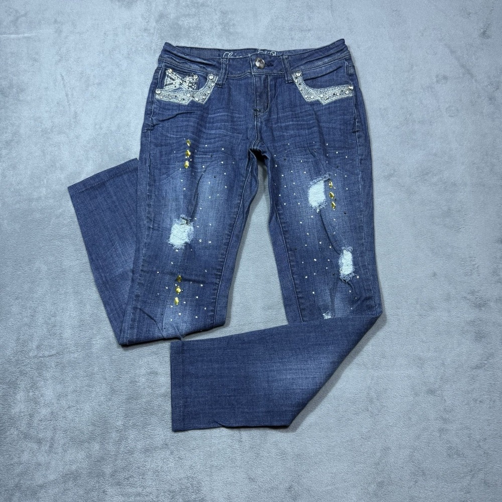 Grace In LA Jeans Womens 27 (28x28) Skinny Distressed Rhinestones USA Boho Denim